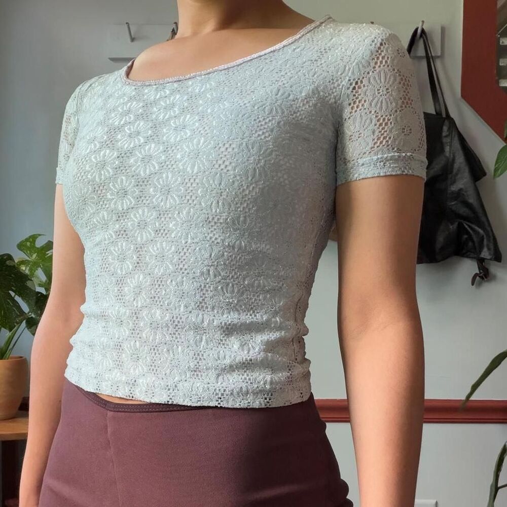 Vintage Francine B. silver lace fitted tee